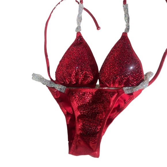 Red competition bikinis custom made rhinestones New posing bikini wellness NPC - Picture 7 of 7